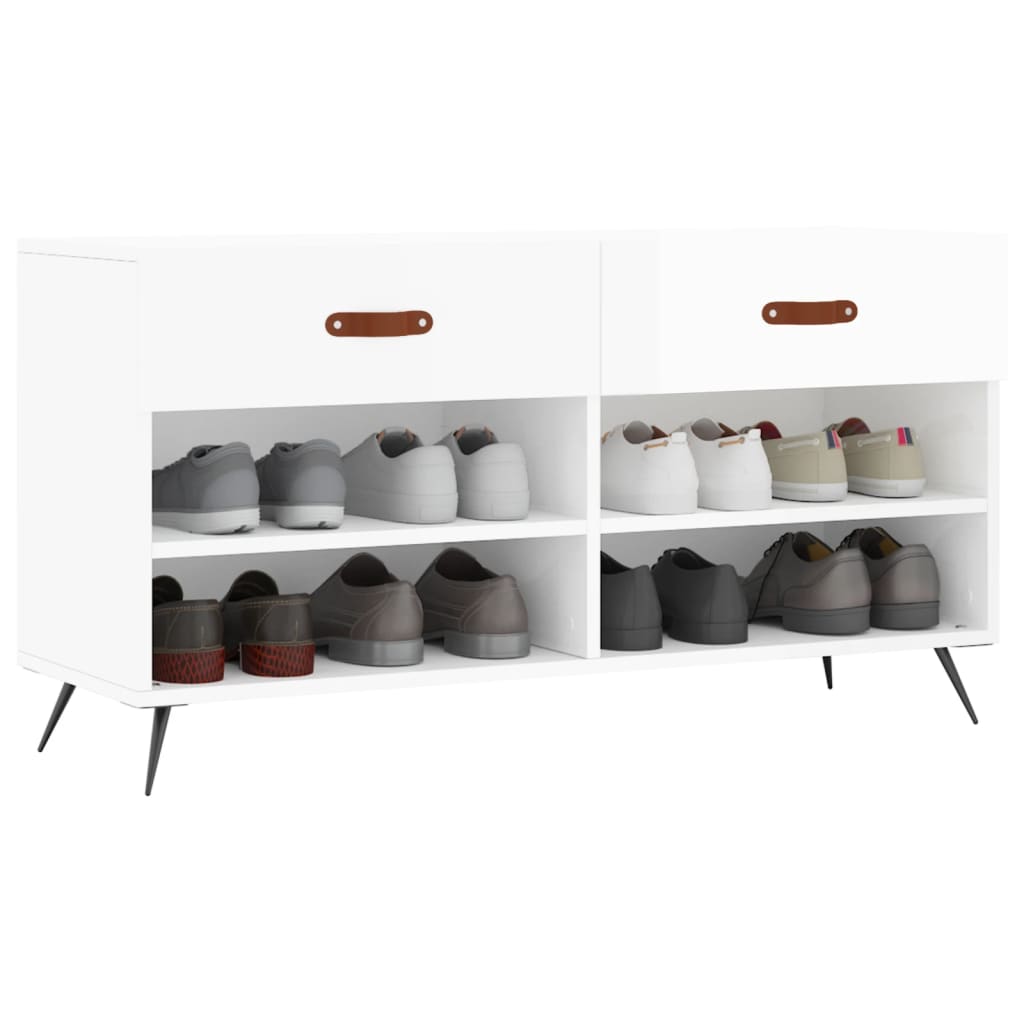 magasfényű fehér szerelt fa cipőpolc 102x35x55 cm