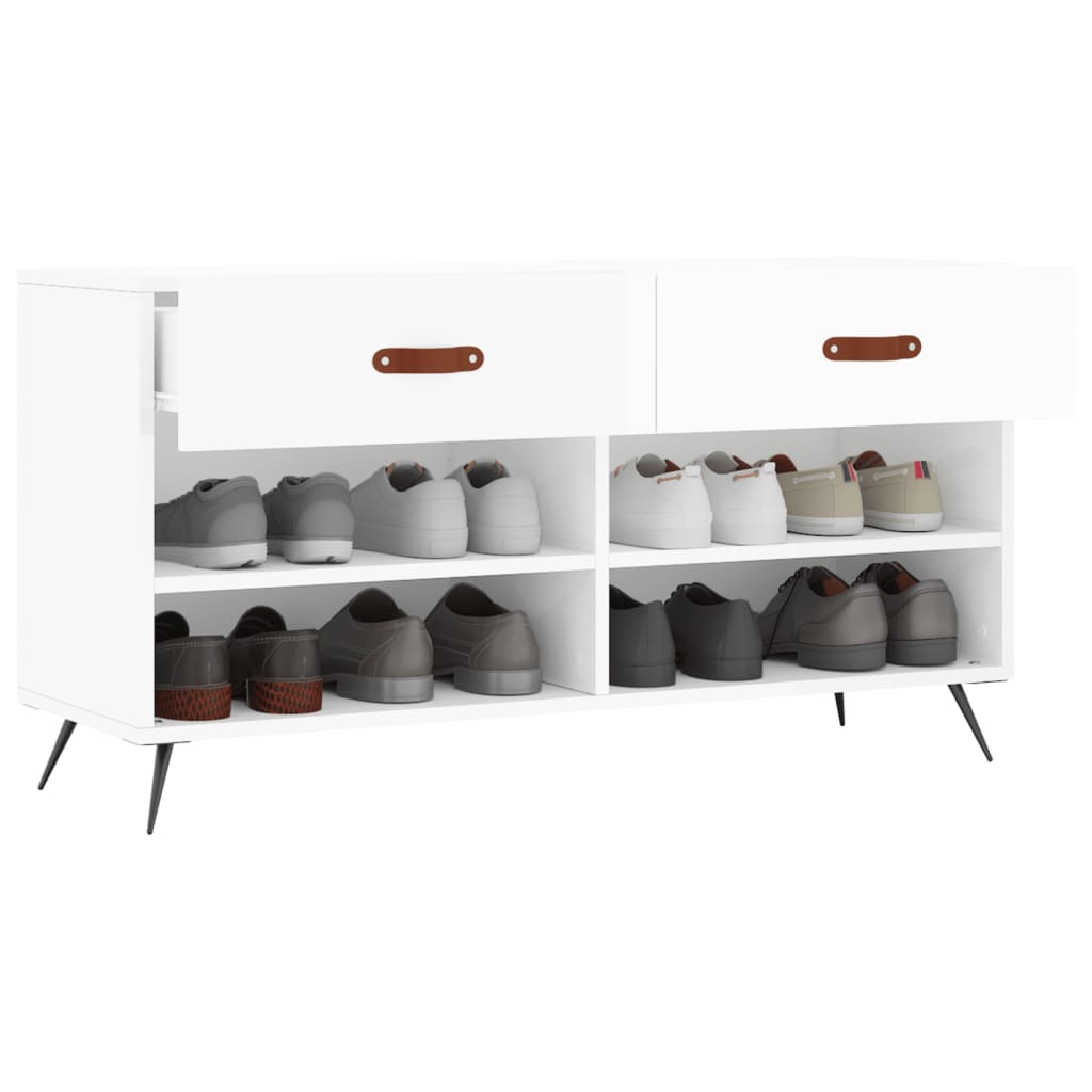magasfényű fehér szerelt fa cipőpolc 102x35x55 cm