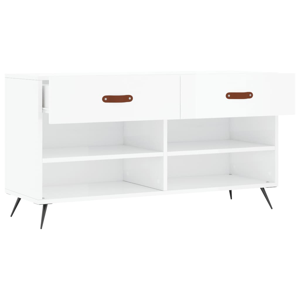 magasfényű fehér szerelt fa cipőpolc 102x35x55 cm