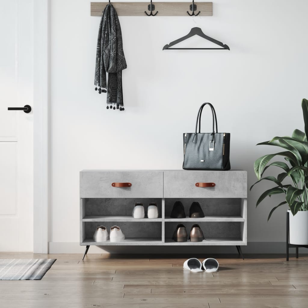 betonszürke szerelt fa cipőpolc 102 x 35 x 55 cm