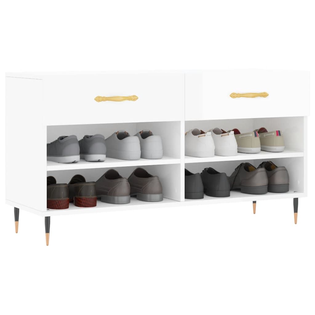 magasfényű fehér szerelt fa cipőpolc 102x35x55 cm