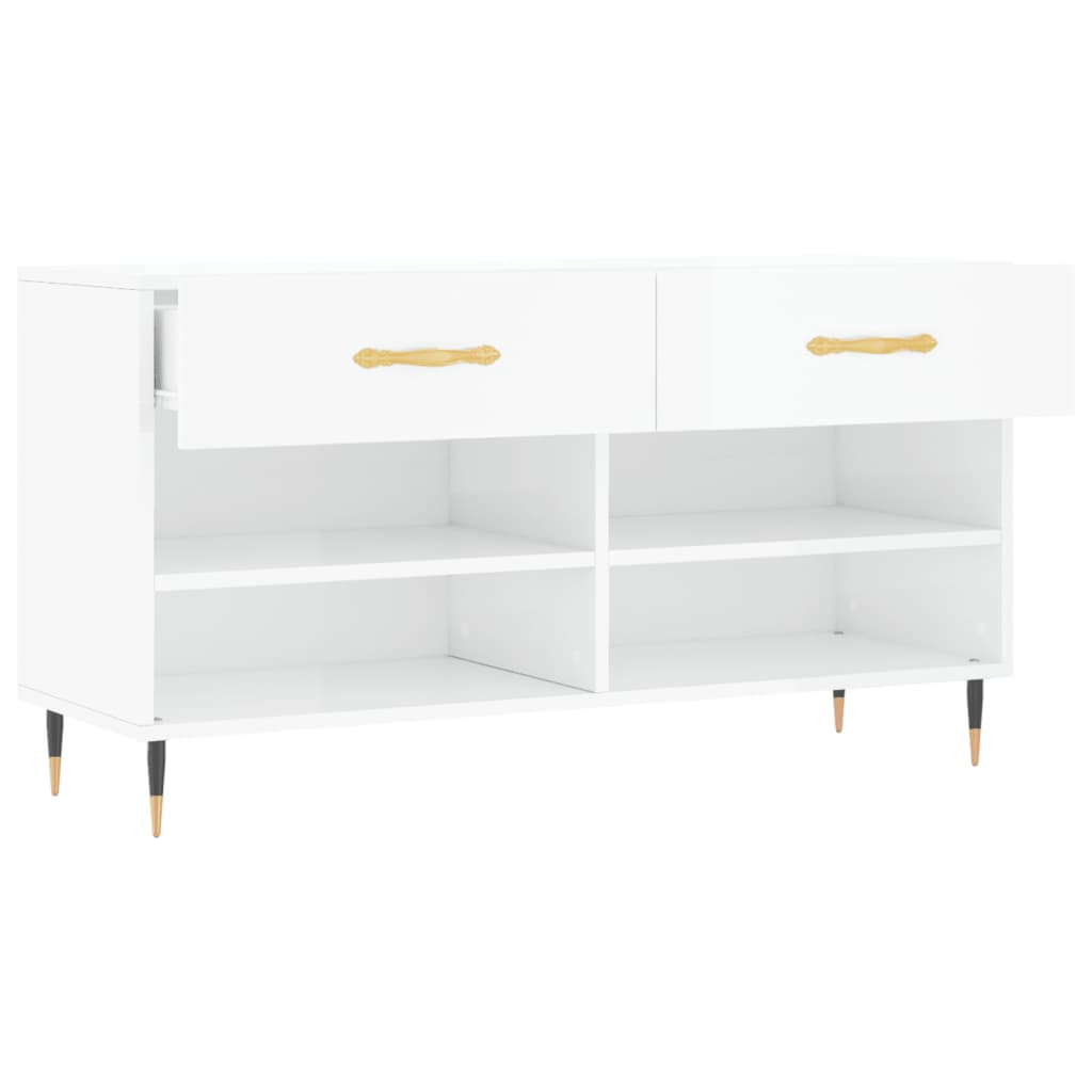 magasfényű fehér szerelt fa cipőpolc 102x35x55 cm