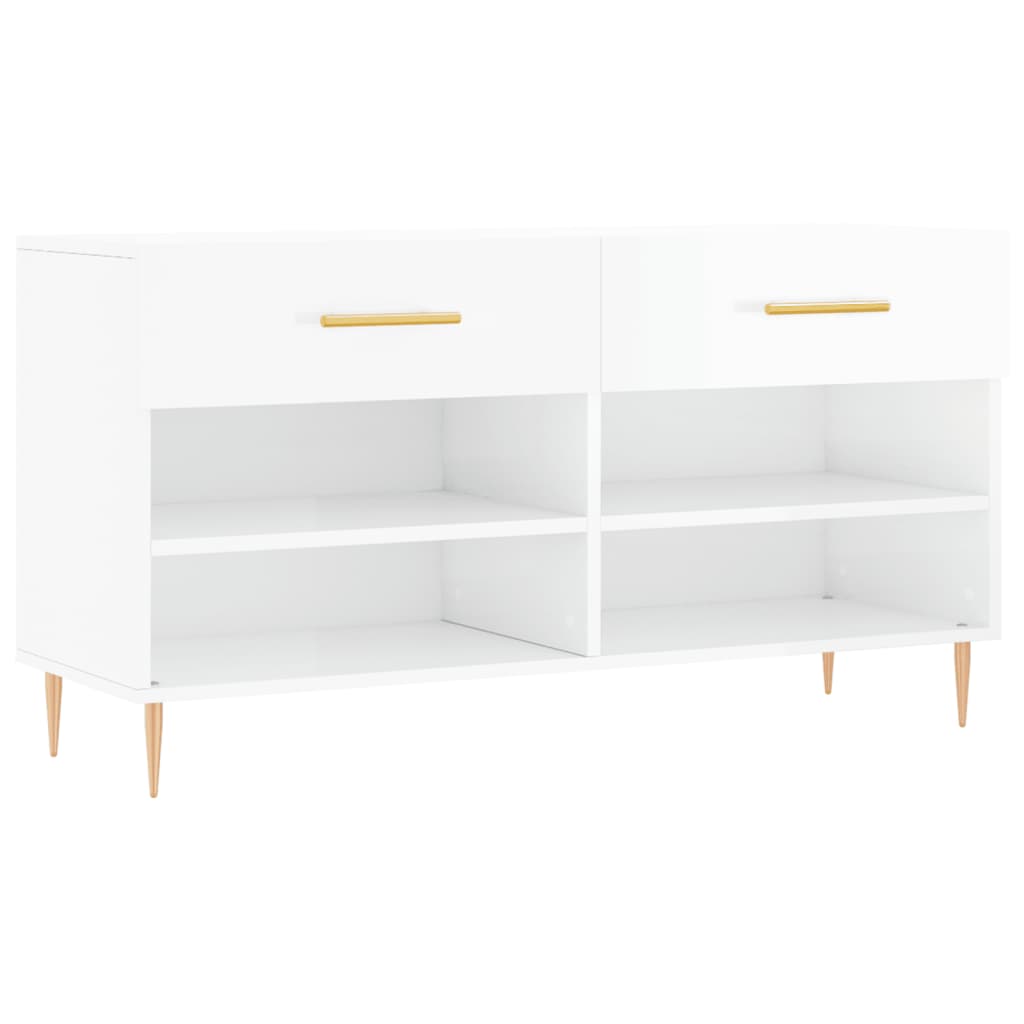 magasfényű fehér szerelt fa cipőpolc 102x35x55 cm