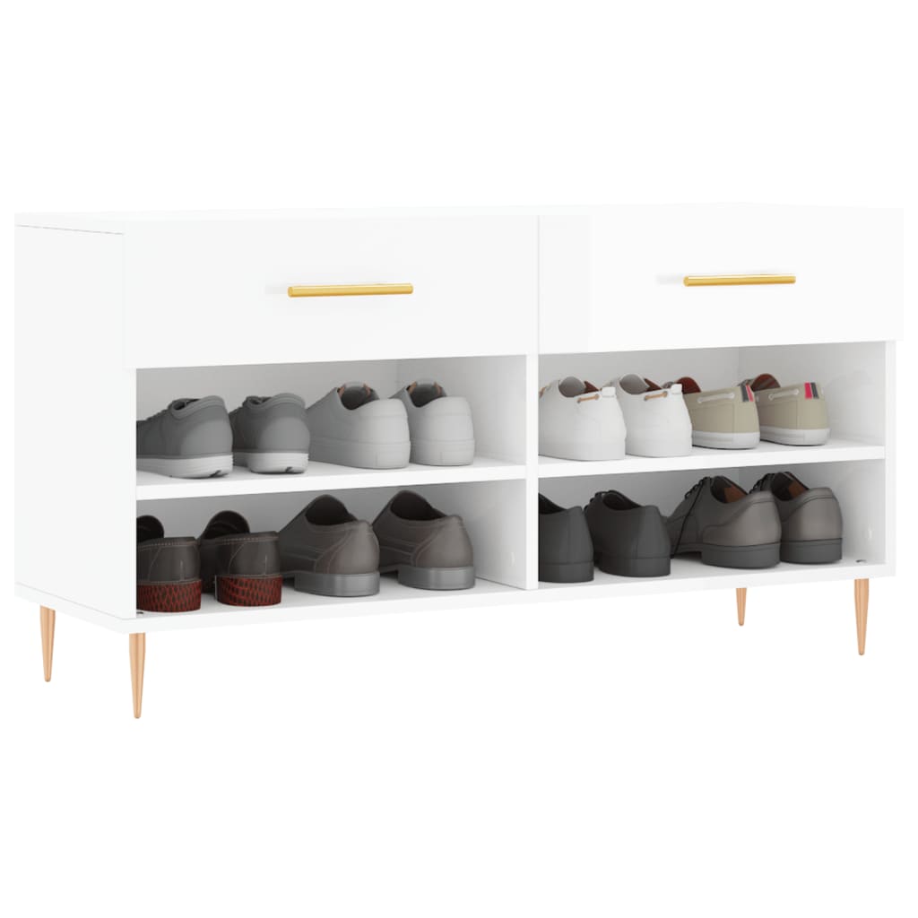 magasfényű fehér szerelt fa cipőpolc 102x35x55 cm