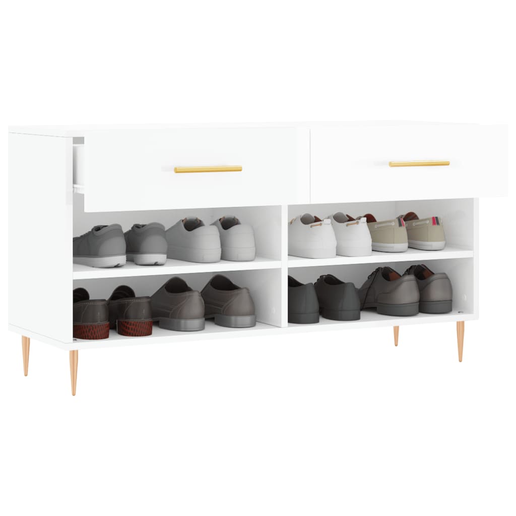 magasfényű fehér szerelt fa cipőpolc 102x35x55 cm