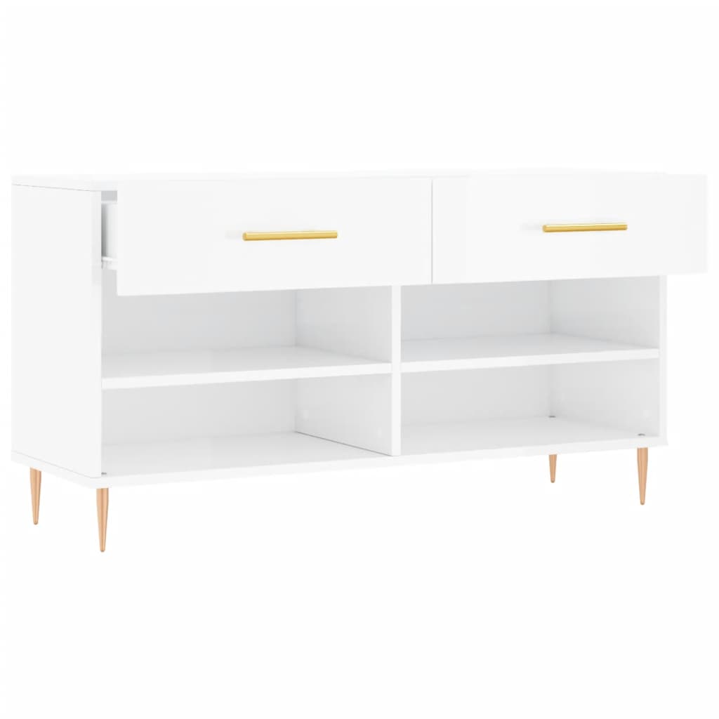 magasfényű fehér szerelt fa cipőpolc 102x35x55 cm
