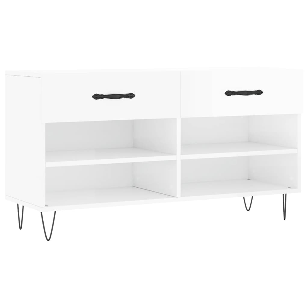 magasfényű fehér szerelt fa cipőpolc 102x35x55 cm