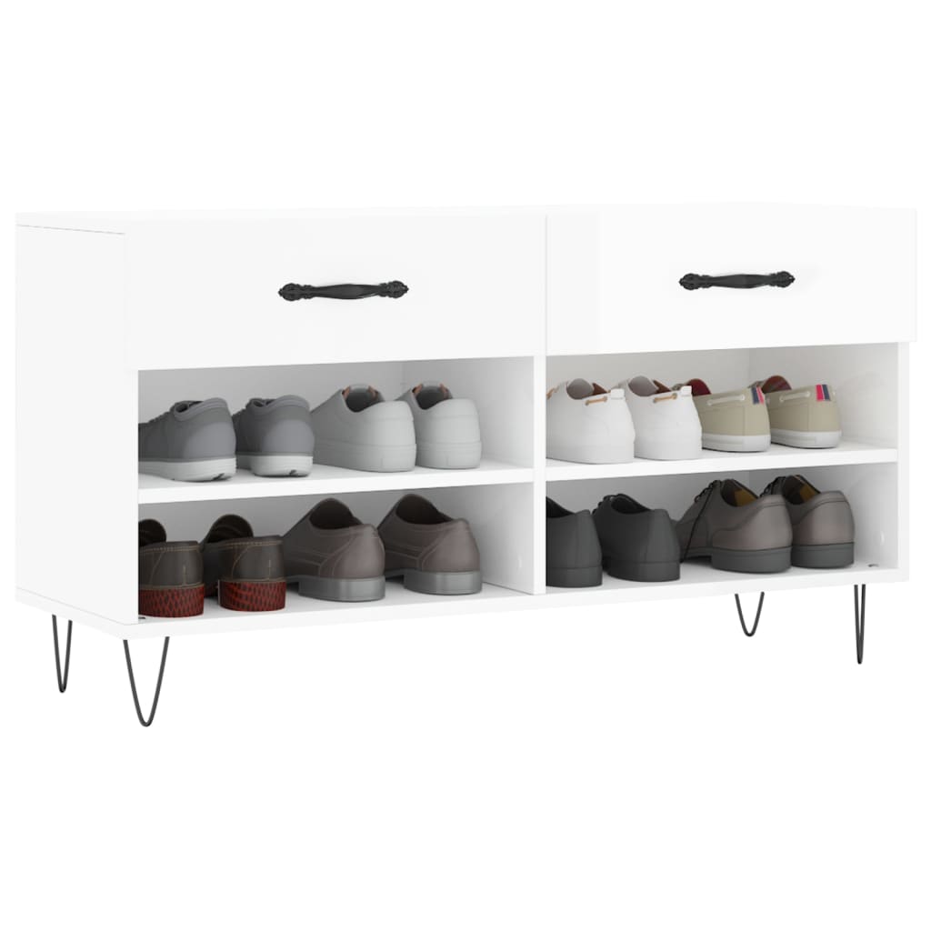 magasfényű fehér szerelt fa cipőpolc 102x35x55 cm