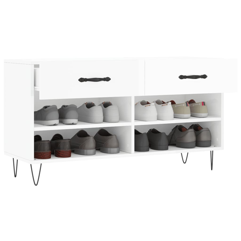 magasfényű fehér szerelt fa cipőpolc 102x35x55 cm