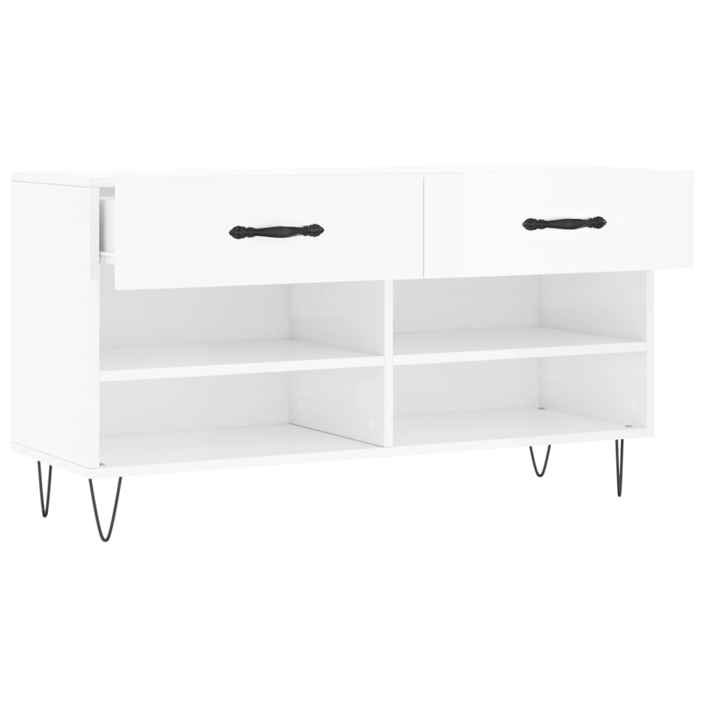 magasfényű fehér szerelt fa cipőpolc 102x35x55 cm