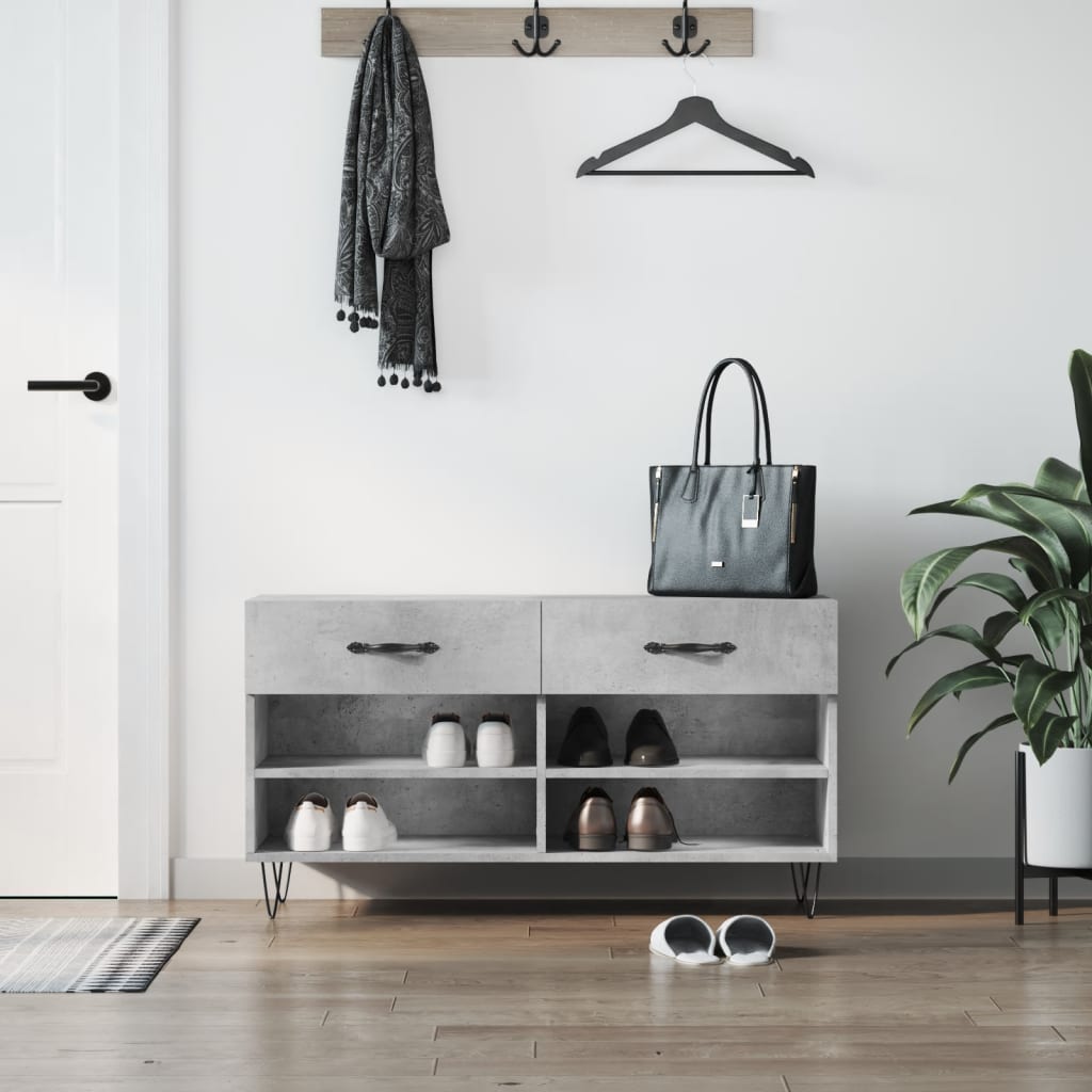 betonszürke szerelt fa cipőpolc 102 x 35 x 55 cm