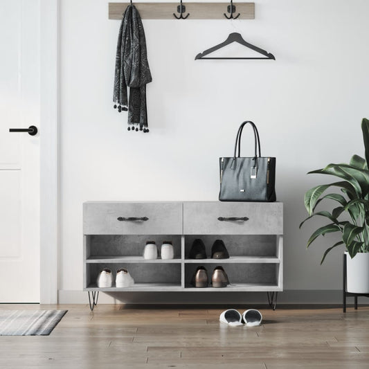 betonszürke szerelt fa cipőpolc 102 x 35 x 55 cm