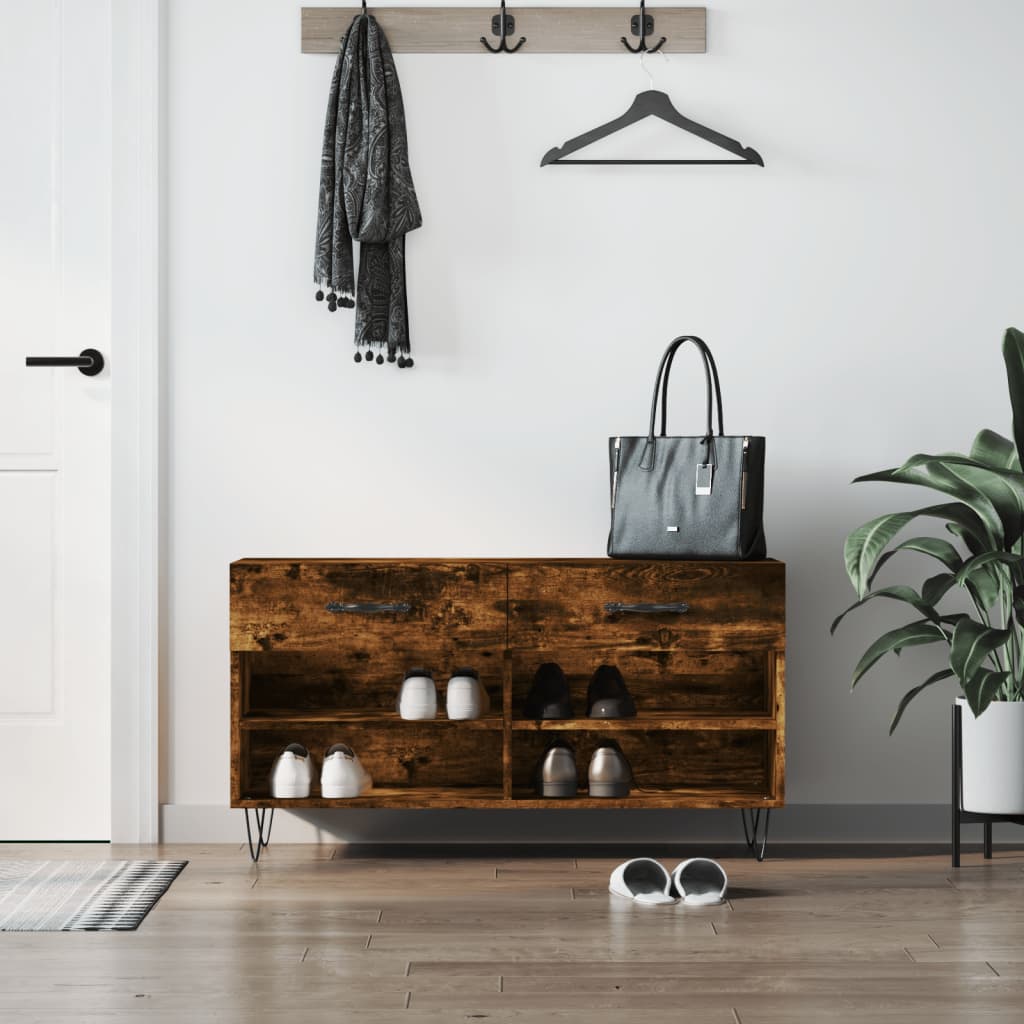 füstös tölgy színű szerelt fa cipőpolc 102x35x55 cm