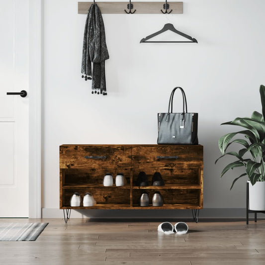 füstös tölgy színű szerelt fa cipőpolc 102x35x55 cm