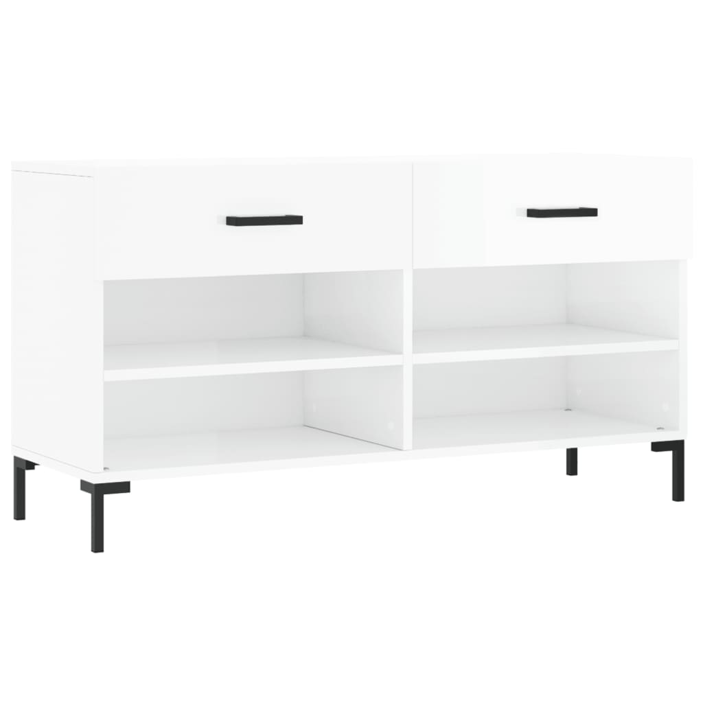magasfényű fehér szerelt fa cipőpolc 102x35x55 cm