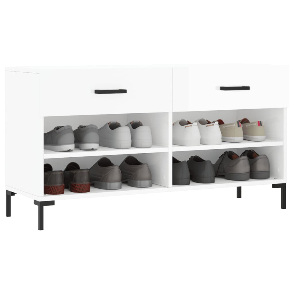 magasfényű fehér szerelt fa cipőpolc 102x35x55 cm