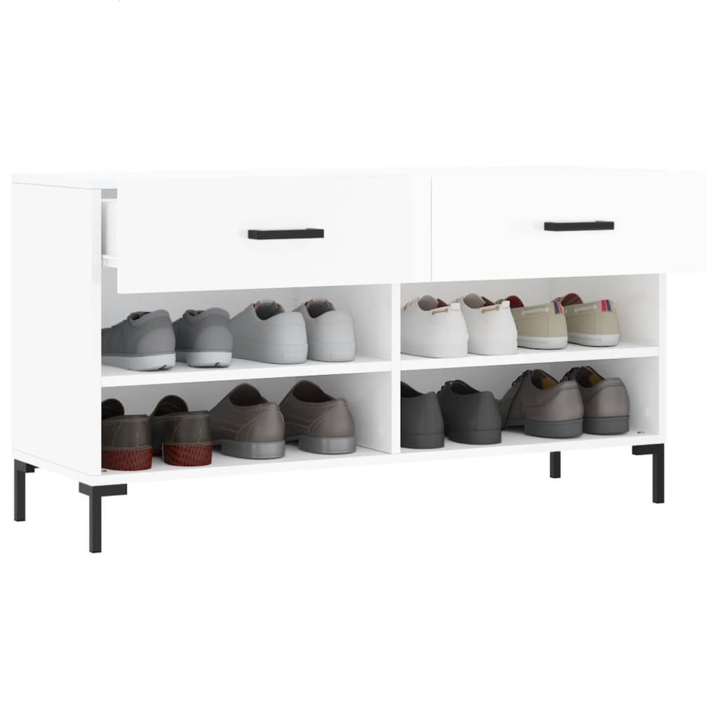 magasfényű fehér szerelt fa cipőpolc 102x35x55 cm
