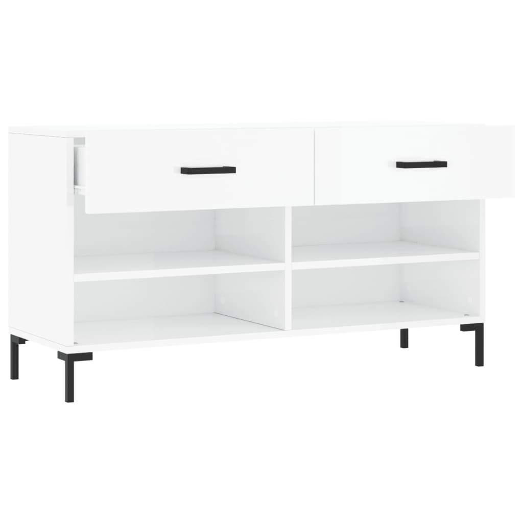 magasfényű fehér szerelt fa cipőpolc 102x35x55 cm