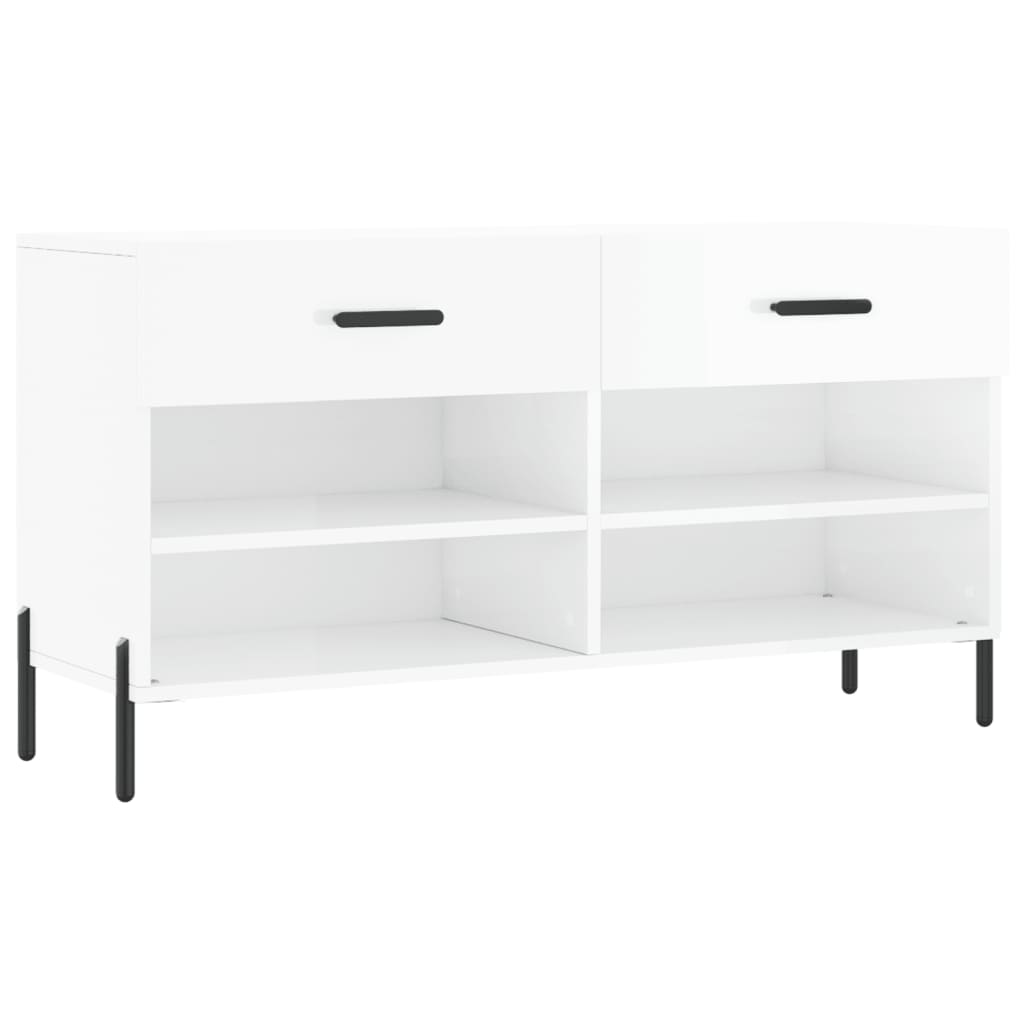 magasfényű fehér szerelt fa cipőpolc 102x35x55 cm