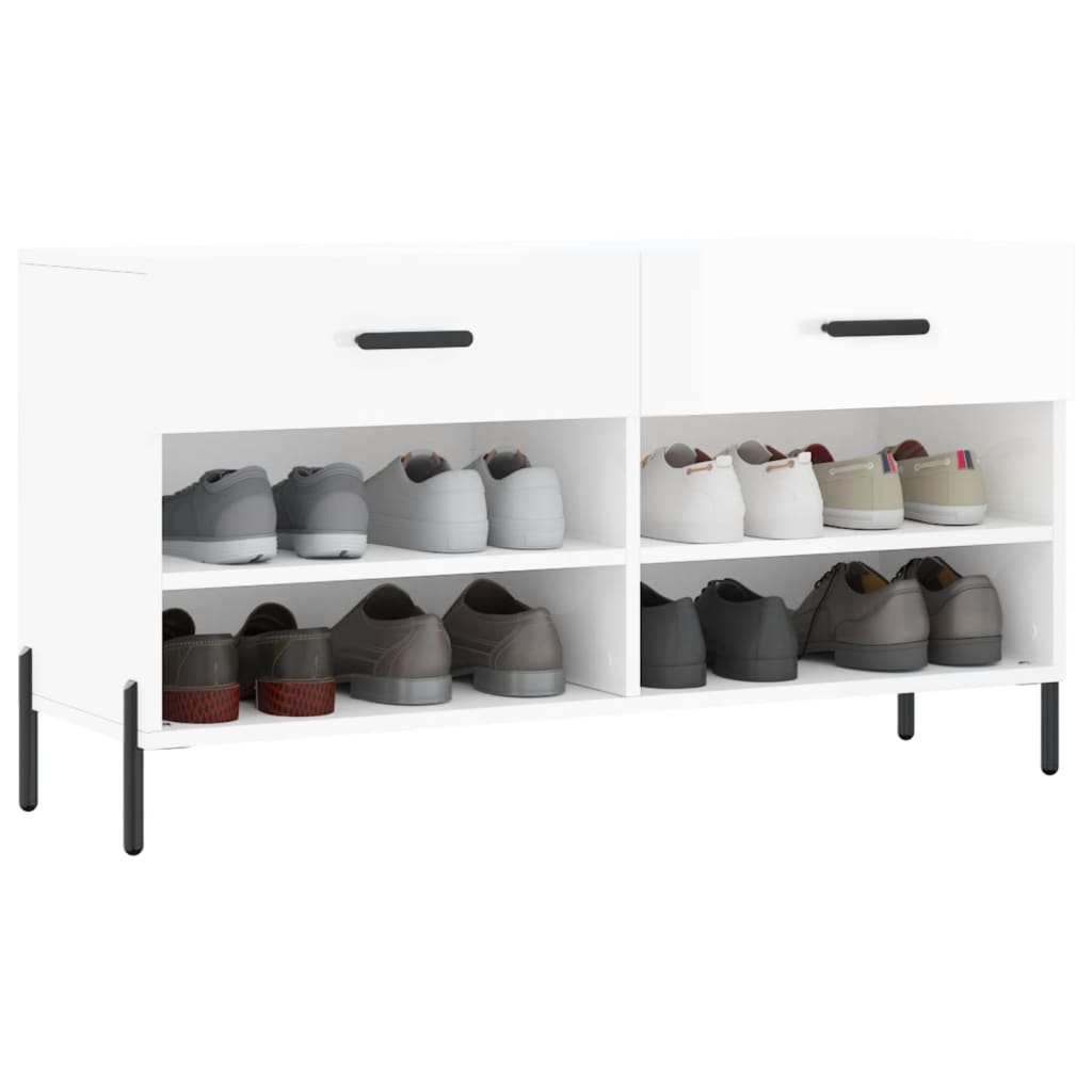 magasfényű fehér szerelt fa cipőpolc 102x35x55 cm