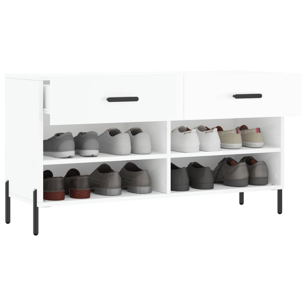 magasfényű fehér szerelt fa cipőpolc 102x35x55 cm