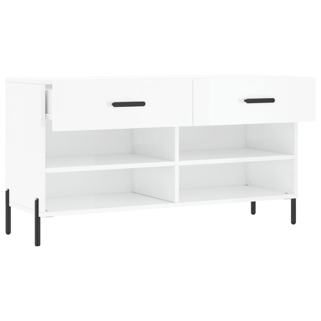 magasfényű fehér szerelt fa cipőpolc 102x35x55 cm