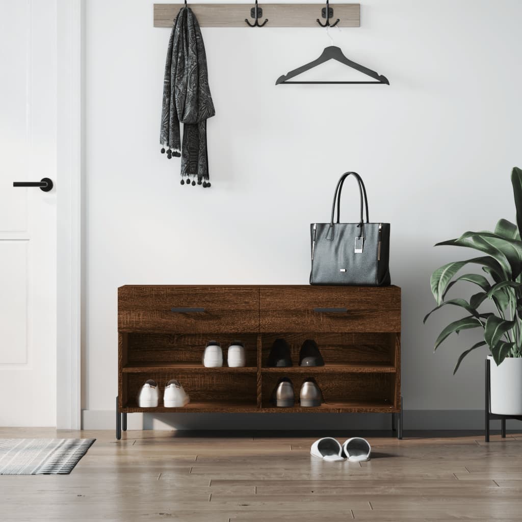 barna tölgy színű szerelt fa cipőpolc 102x35x55 cm