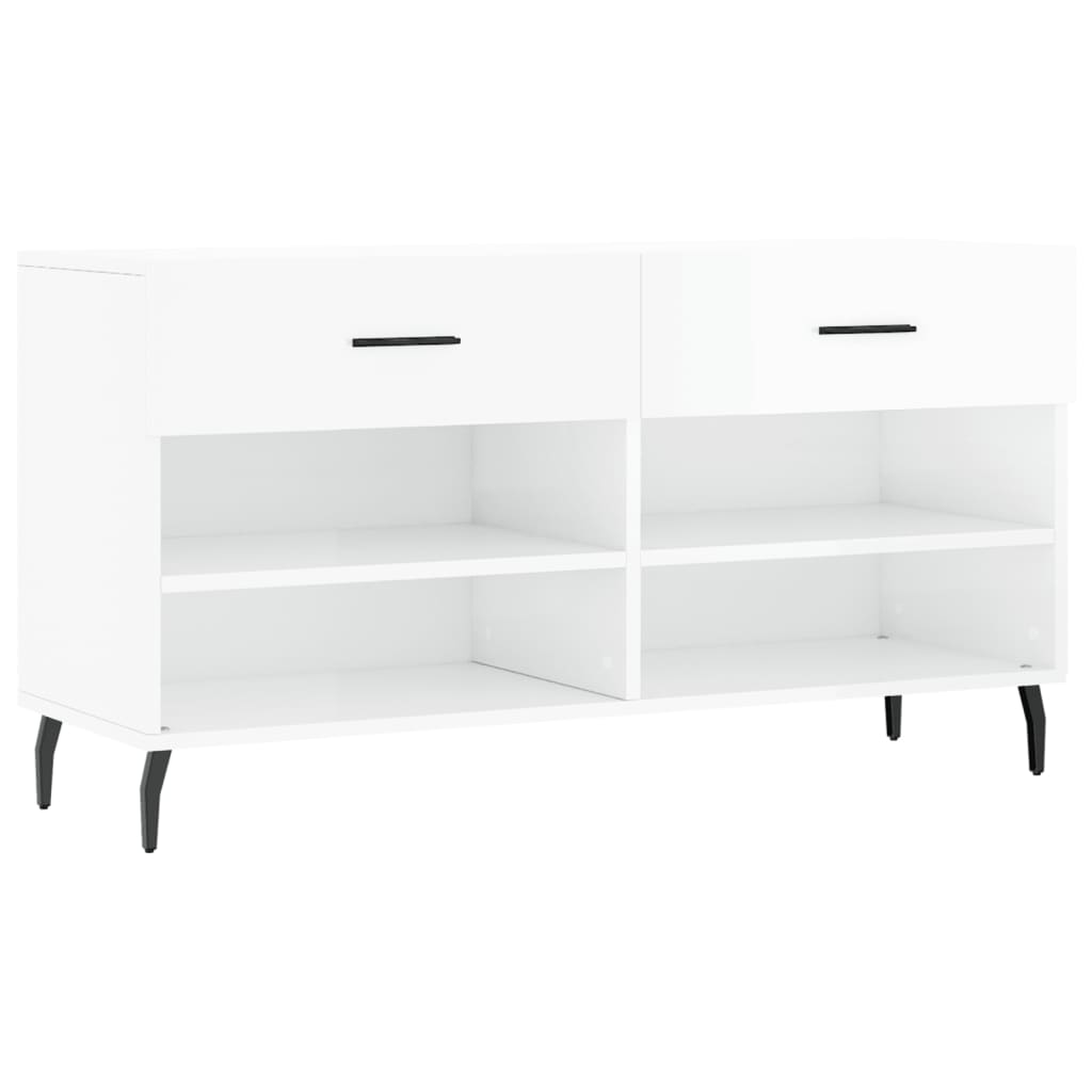 magasfényű fehér szerelt fa cipőpolc 102x35x55 cm
