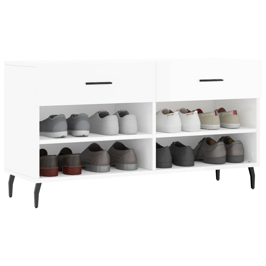 magasfényű fehér szerelt fa cipőpolc 102x35x55 cm