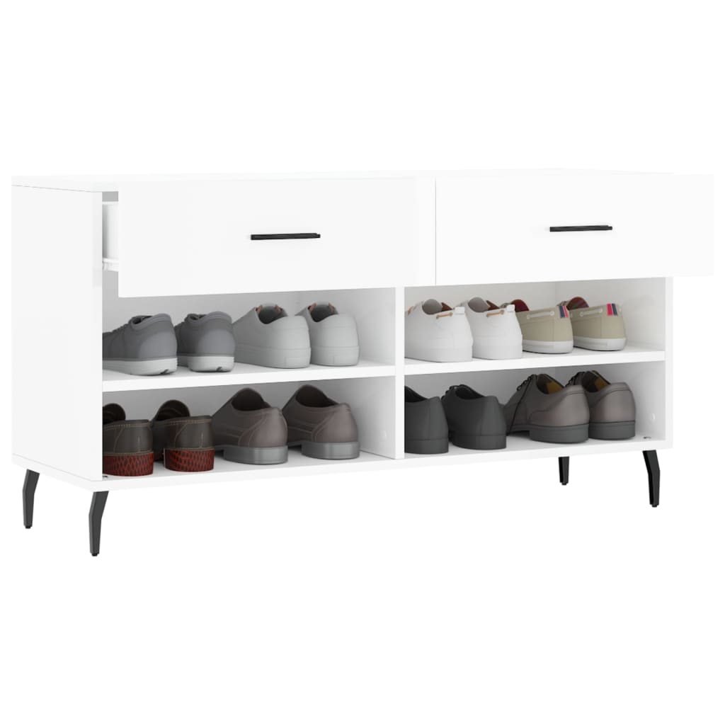 magasfényű fehér szerelt fa cipőpolc 102x35x55 cm