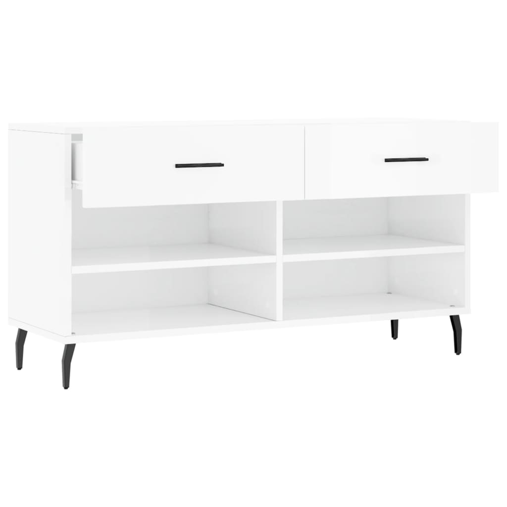magasfényű fehér szerelt fa cipőpolc 102x35x55 cm