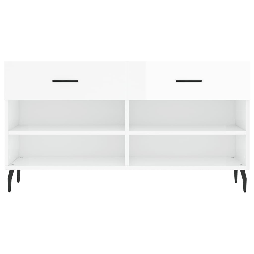 magasfényű fehér szerelt fa cipőpolc 102x35x55 cm