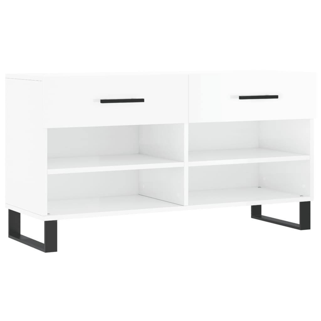 magasfényű fehér szerelt fa cipőpolc 102x35x55 cm