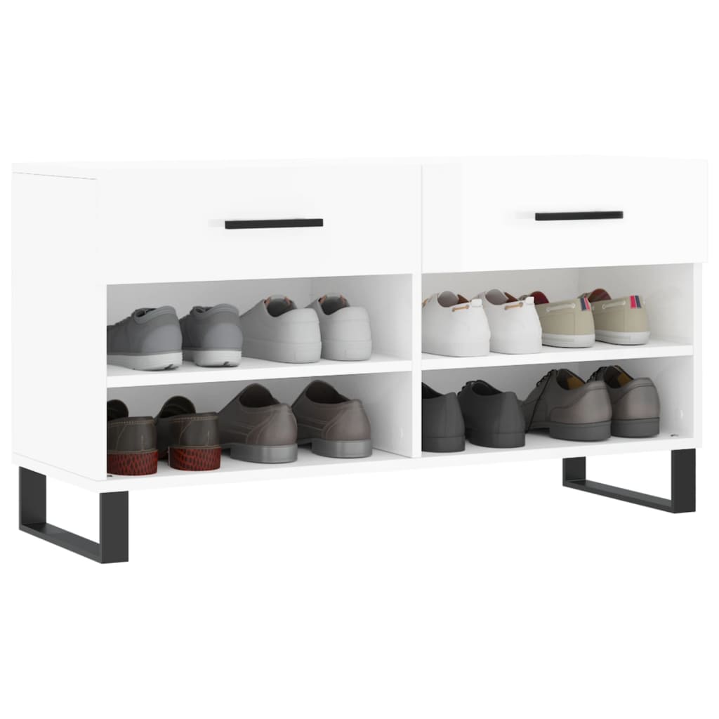 magasfényű fehér szerelt fa cipőpolc 102x35x55 cm