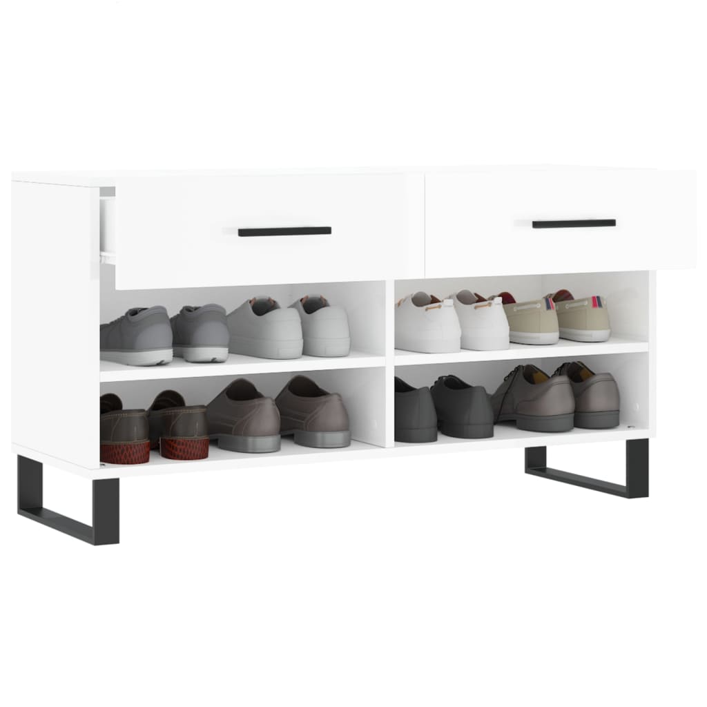 magasfényű fehér szerelt fa cipőpolc 102x35x55 cm