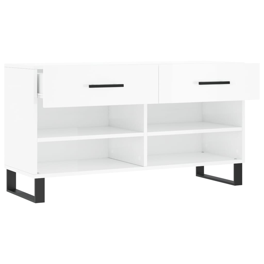 magasfényű fehér szerelt fa cipőpolc 102x35x55 cm