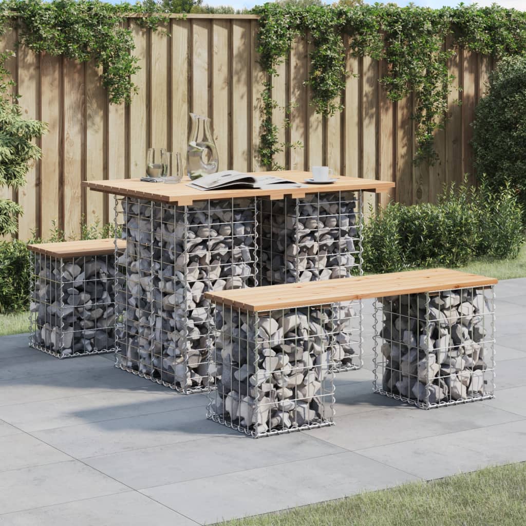 tömör fenyőfa kerti asztal gabion mintával 100 x 70 x 72 cm