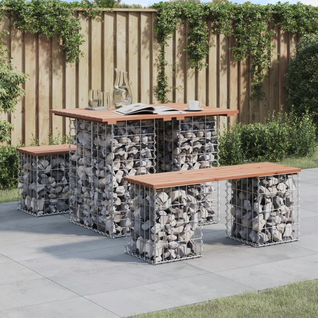 tömörfa kerti asztal gabion mintával 100 x 70 x 72 cm Douglas