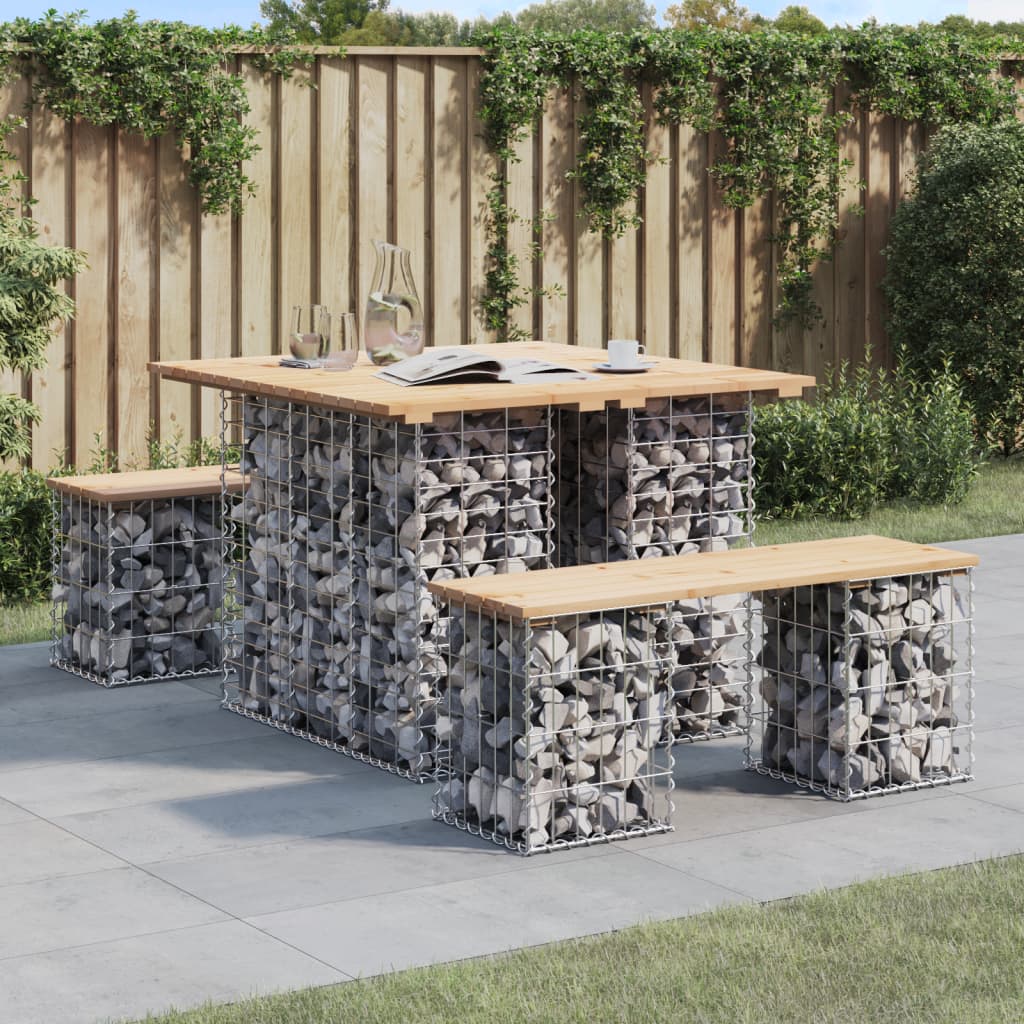 tömör fenyőfa kerti asztal gabion mintával 100 x 102 x 72 cm