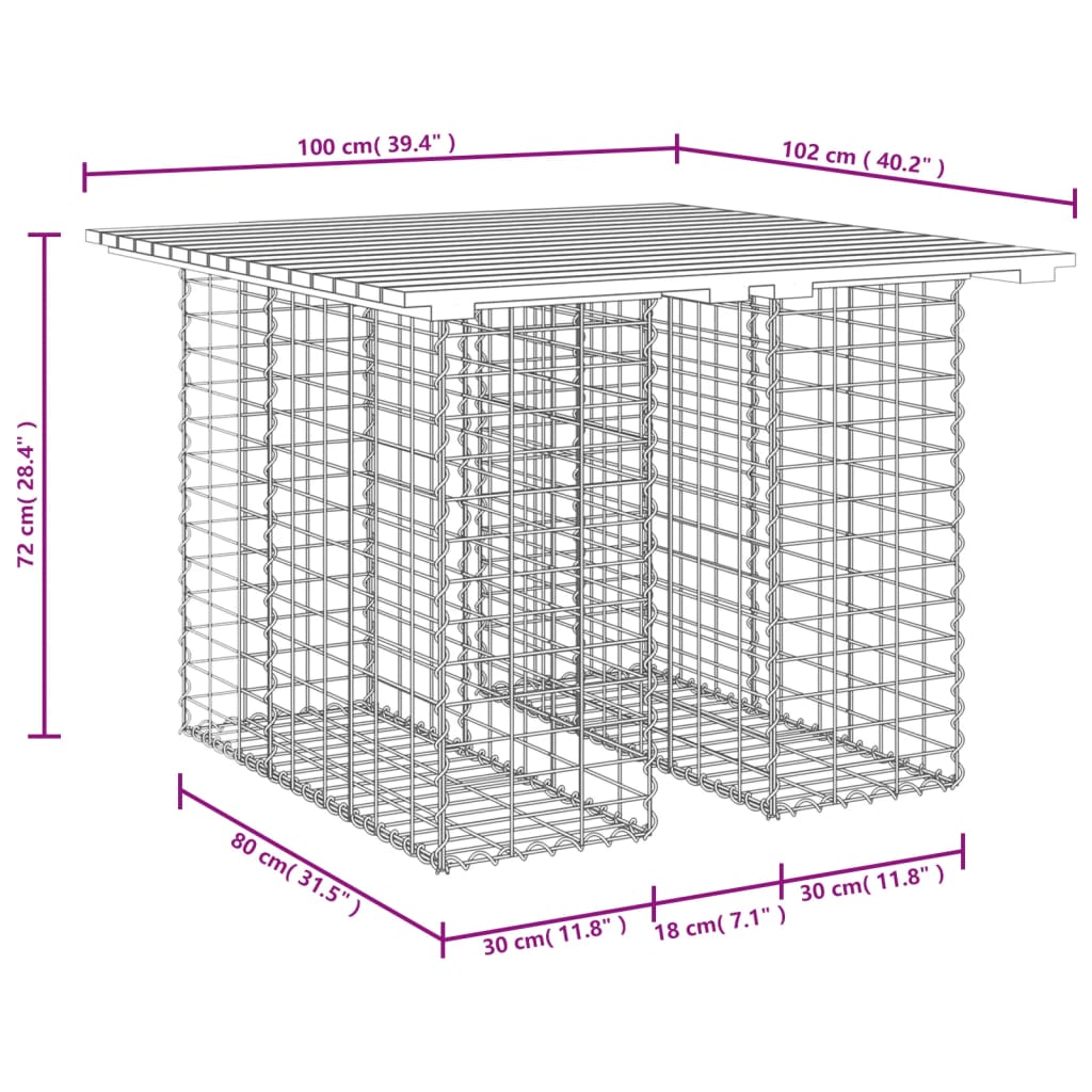 tömörfa kerti asztal gabion mintával 100 x 102 x 72 cm Douglas