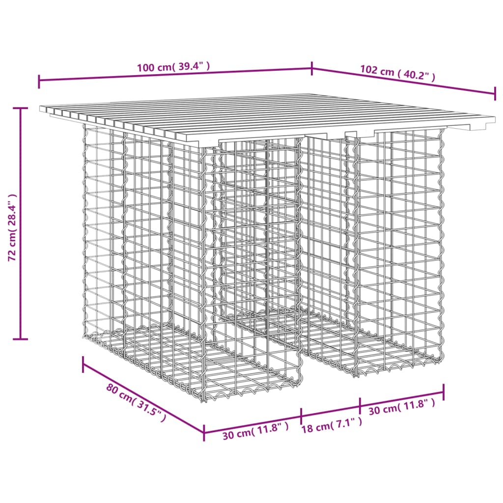 gabion mintás kerti asztal impregnált fenyőfa 100 x 102 x 72 cm