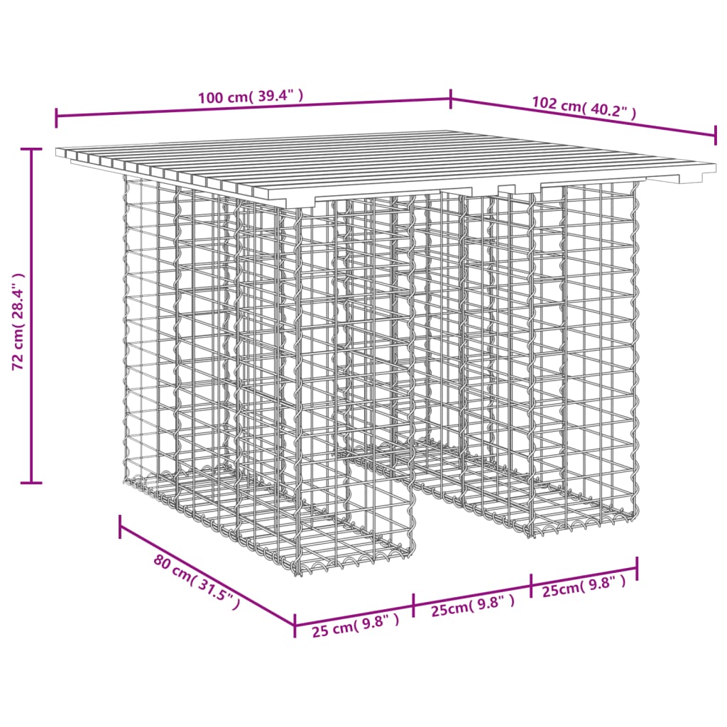 tömörfa kerti asztal gabion mintával 100 x 102 x 72 cm Douglas
