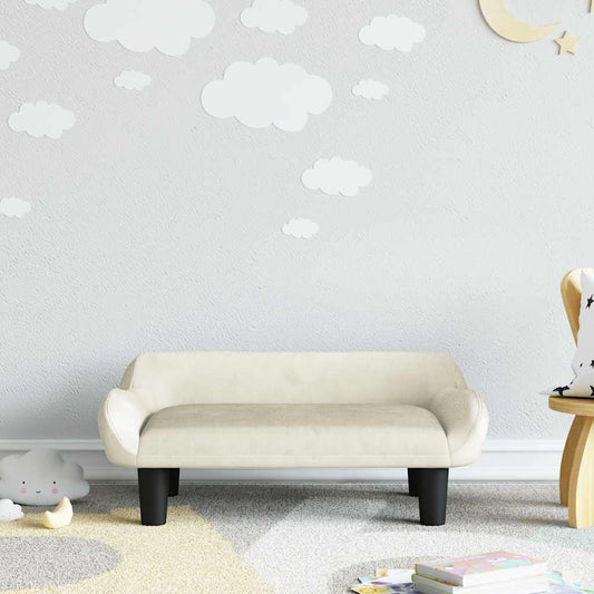 krémszínű bársony gyerekkanapé 70 x 40 x 24 cm