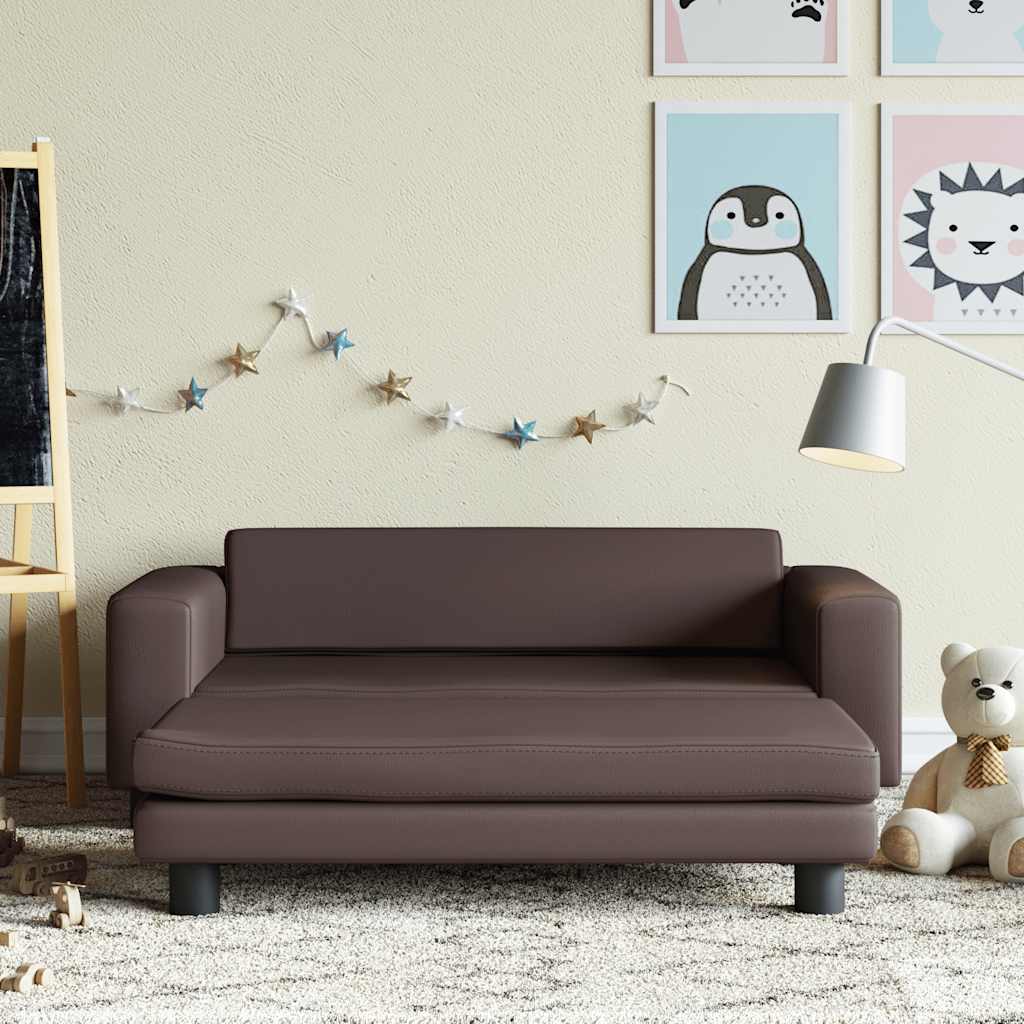 barna gyerek bársonykanapé lábzsámollyal 100x50x30 cm