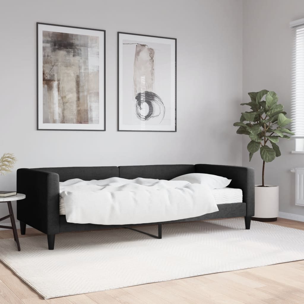 fekete szövet kanapéágy matraccal 90 x 200 cm