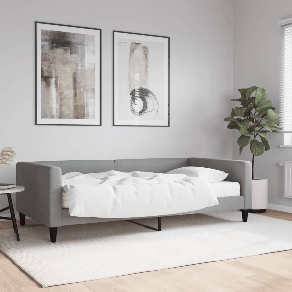 világosszürke szövet kanapéágy matraccal 100 x 200 cm