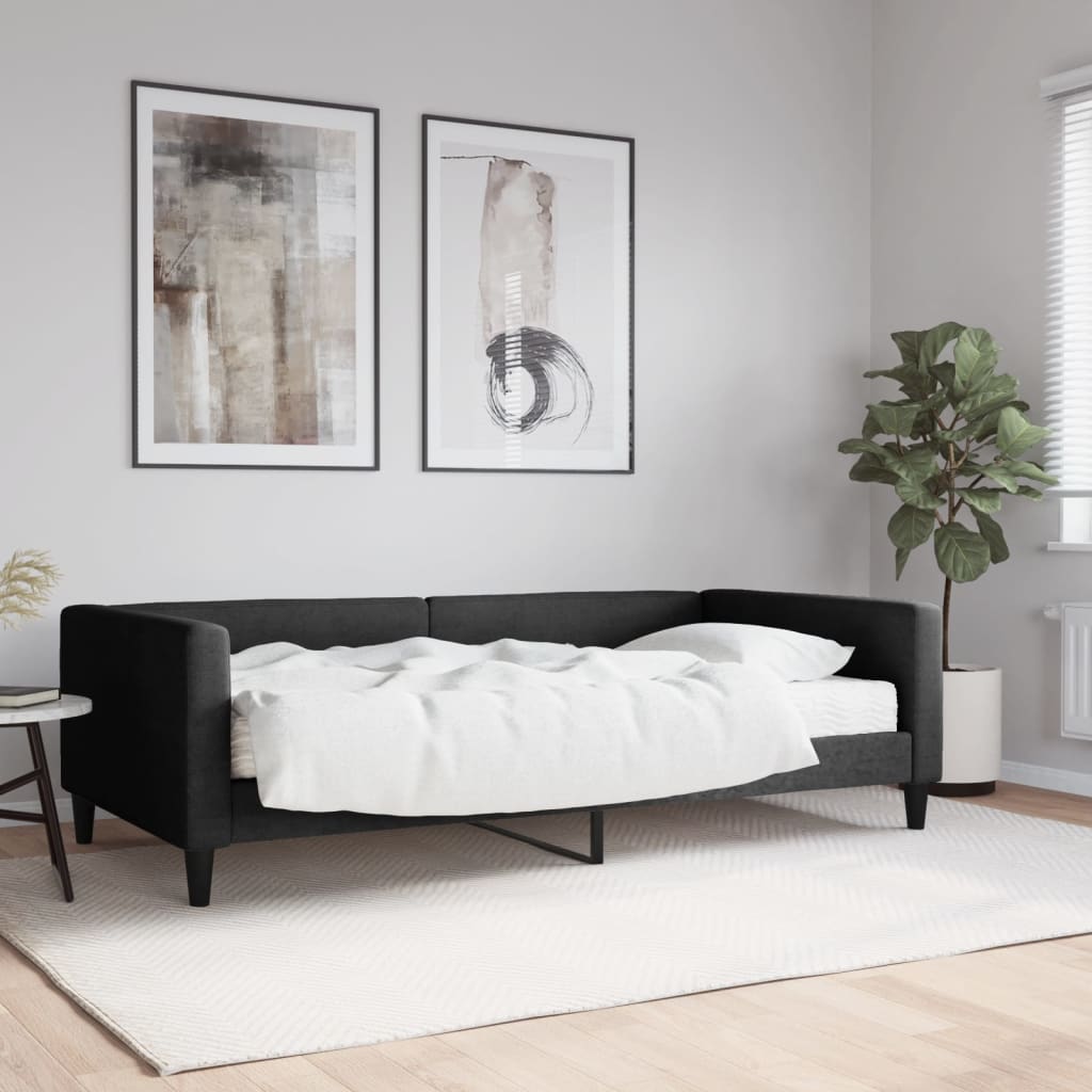 fekete szövet kanapéágy matraccal 100 x 200 cm