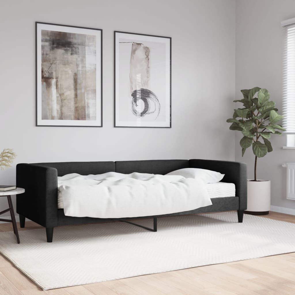 fekete szövet kanapéágy matraccal 90 x 190 cm