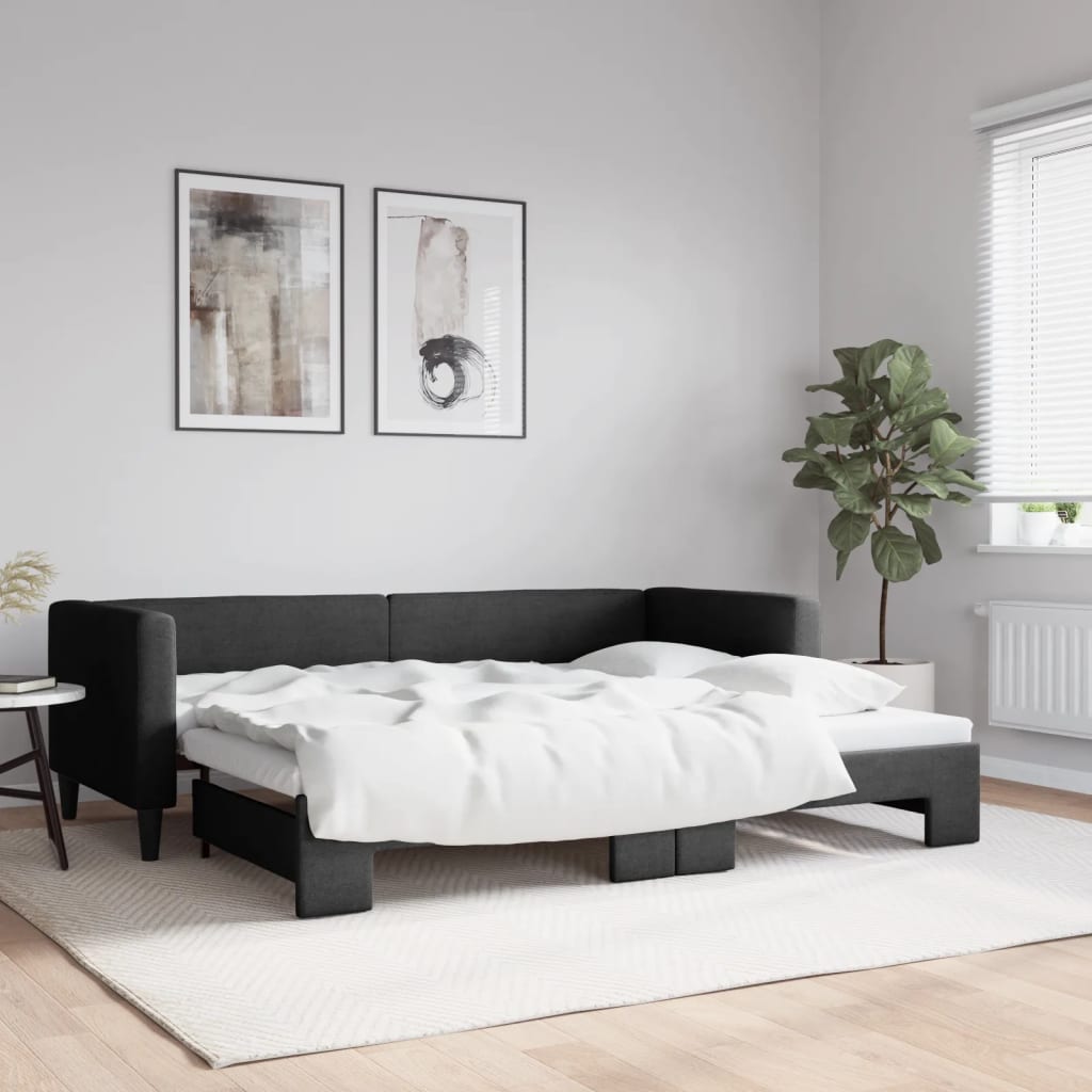 fekete kihúzható szövet heverő 80 x 200 cm