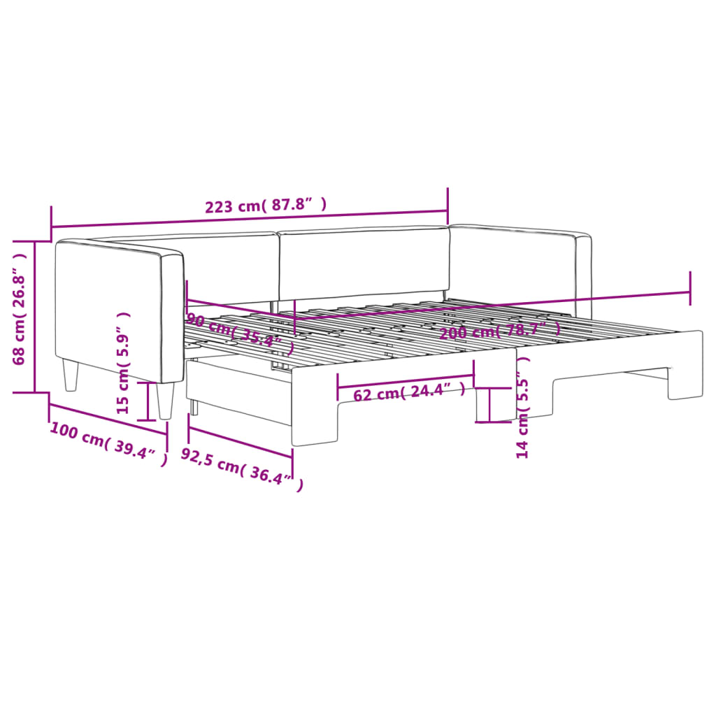 sötétszürke kihúzható szövet heverő 90 x 200 cm